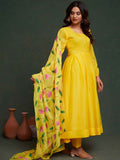 Beautiful Yellow Organza Haldi Wear Anarkali Suit With Dupatta - Zeel Clothing