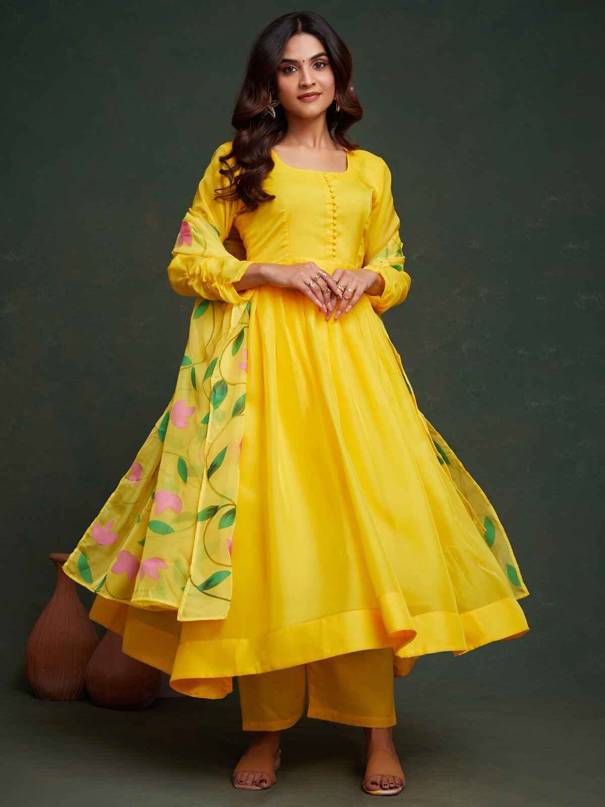 Beautiful Yellow Organza Haldi Wear Anarkali Suit With Dupatta - Zeel Clothing