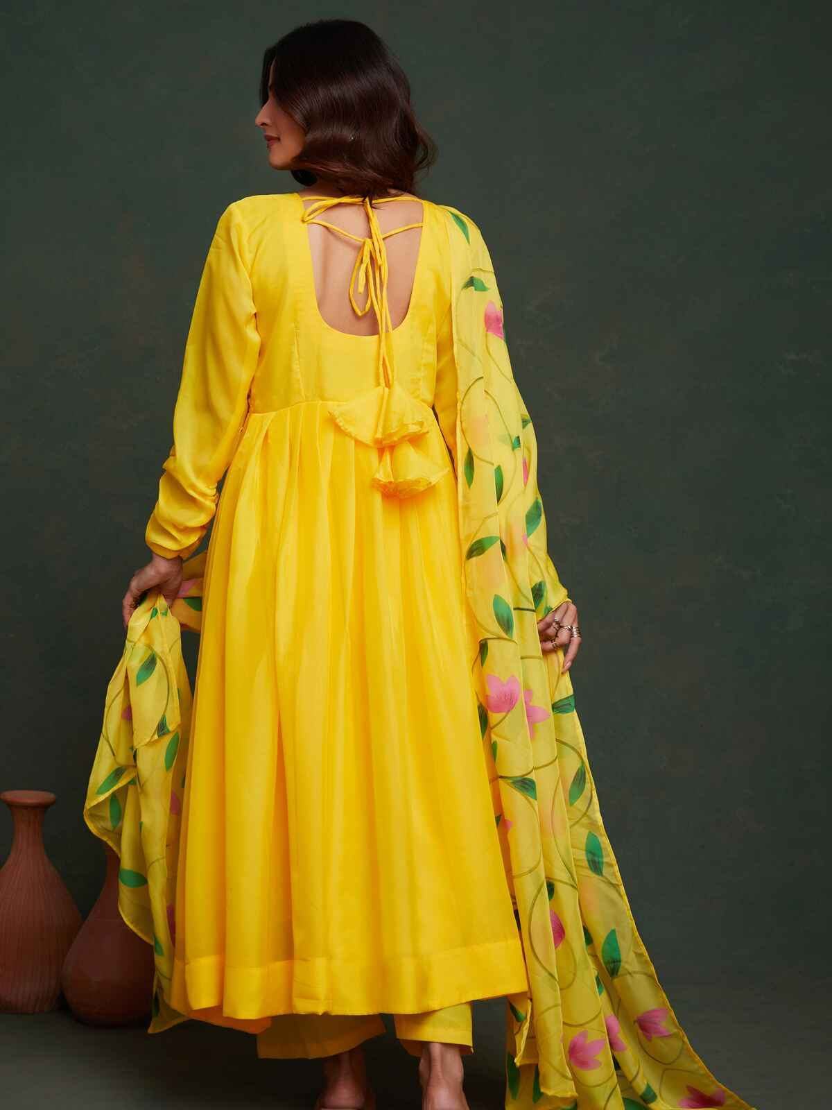 Beautiful Yellow Organza Haldi Wear Anarkali Suit With Dupatta - Zeel Clothing