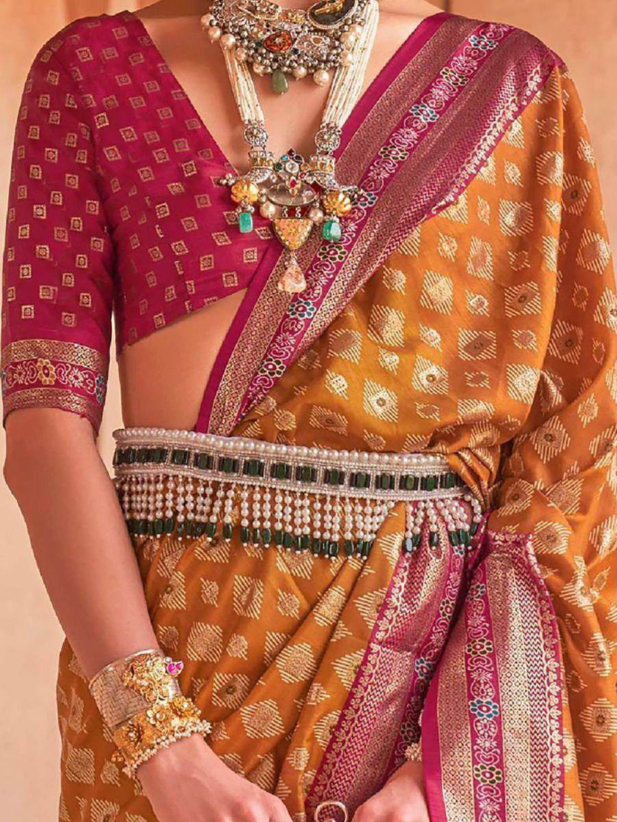 Beautiful Yellow Patola Print Silk Traditional Saree With Blouse - Zeel Clothing