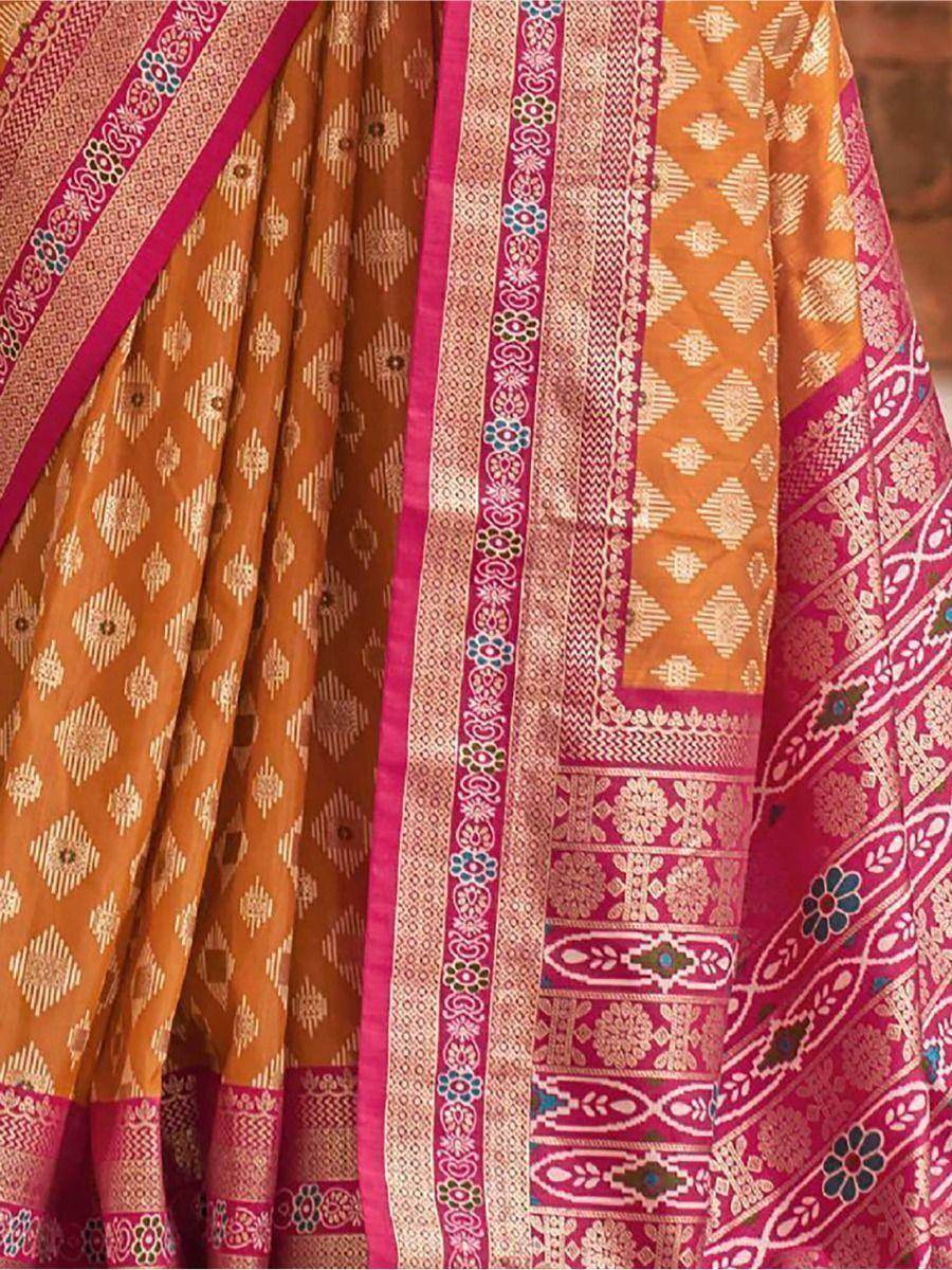 Beautiful Yellow Patola Print Silk Traditional Saree With Blouse - Zeel Clothing