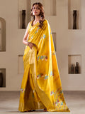 Beautiful Yellow Printed Silk Festival Wear Saree With Blouse - Zeel Clothing