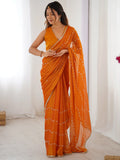 Beautiful Yellow Sequins Chiffon Haldi Wear Saree With Blouse - Zeel Clothing