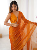 Beautiful Yellow Sequins Chiffon Haldi Wear Saree With Blouse - Zeel Clothing