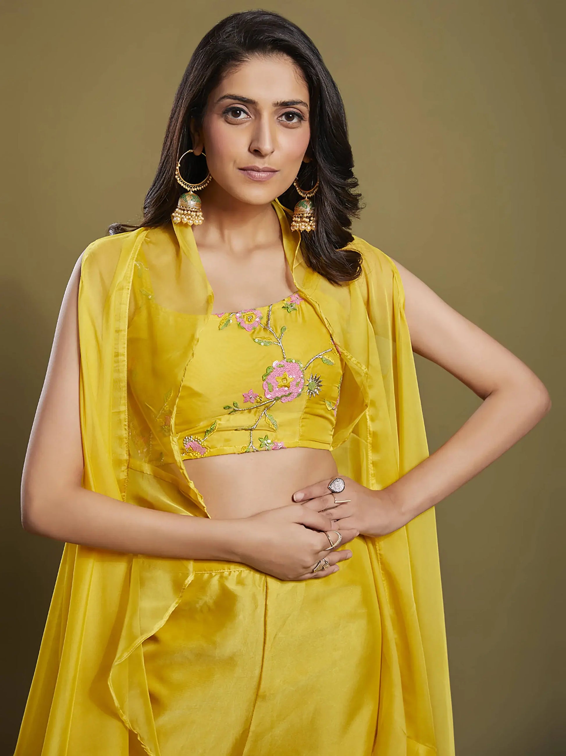 Beautiful Yellow Sequins Organza Palazzo Jacket with Blouse - Zeel Clothing