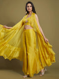Beautiful Yellow Sequins Organza Palazzo Jacket with Blouse - Zeel Clothing