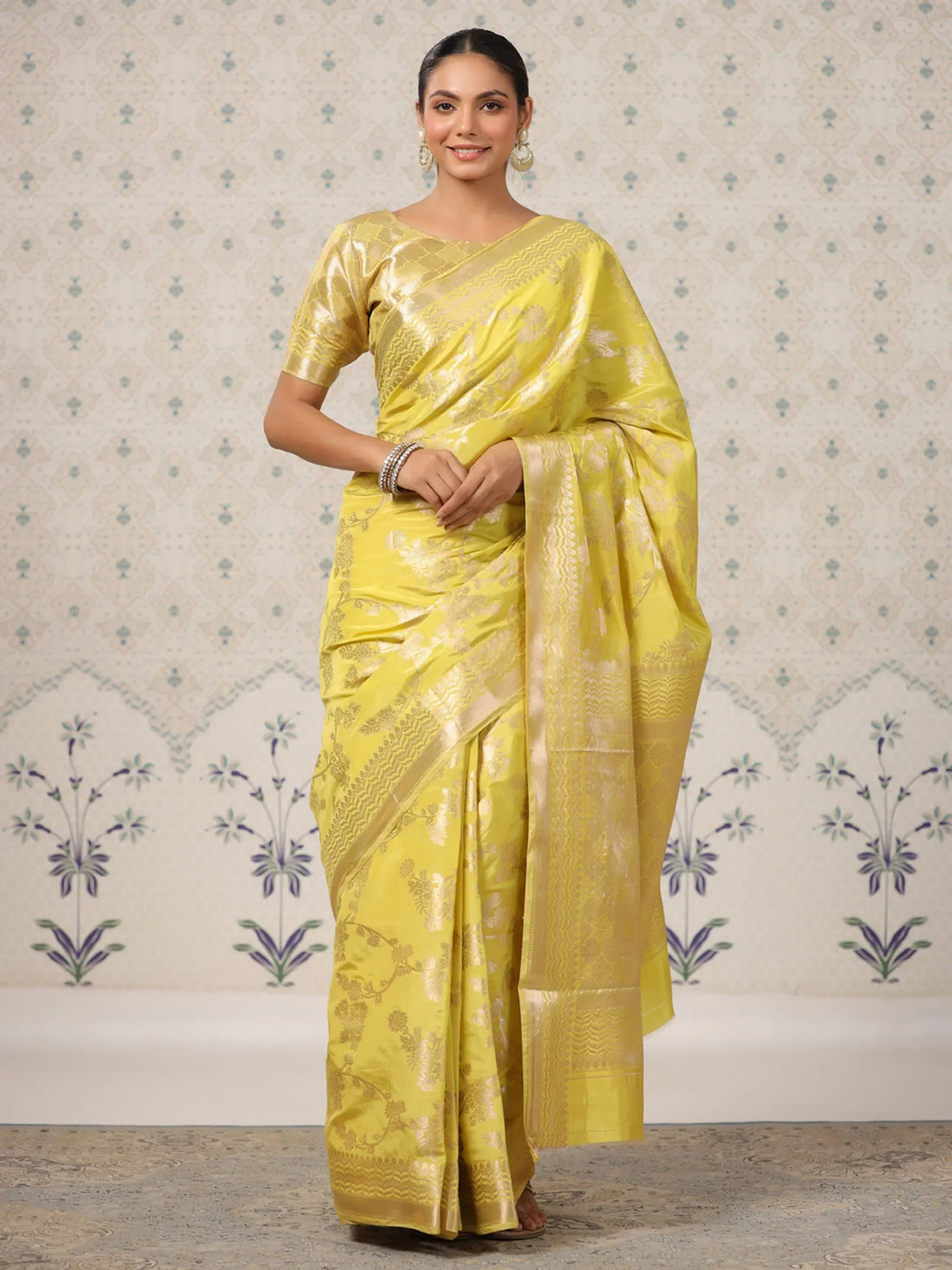 Beautiful Yellow Zari Weaving Banarasi Silk Event Wear Saree With Blouse - Zeel Clothing