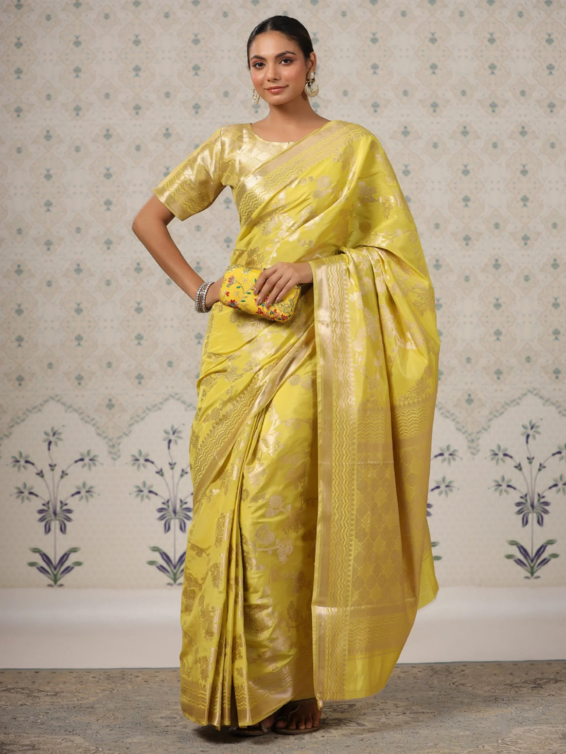 Beautiful Yellow Zari Weaving Banarasi Silk Event Wear Saree With Blouse - Zeel Clothing