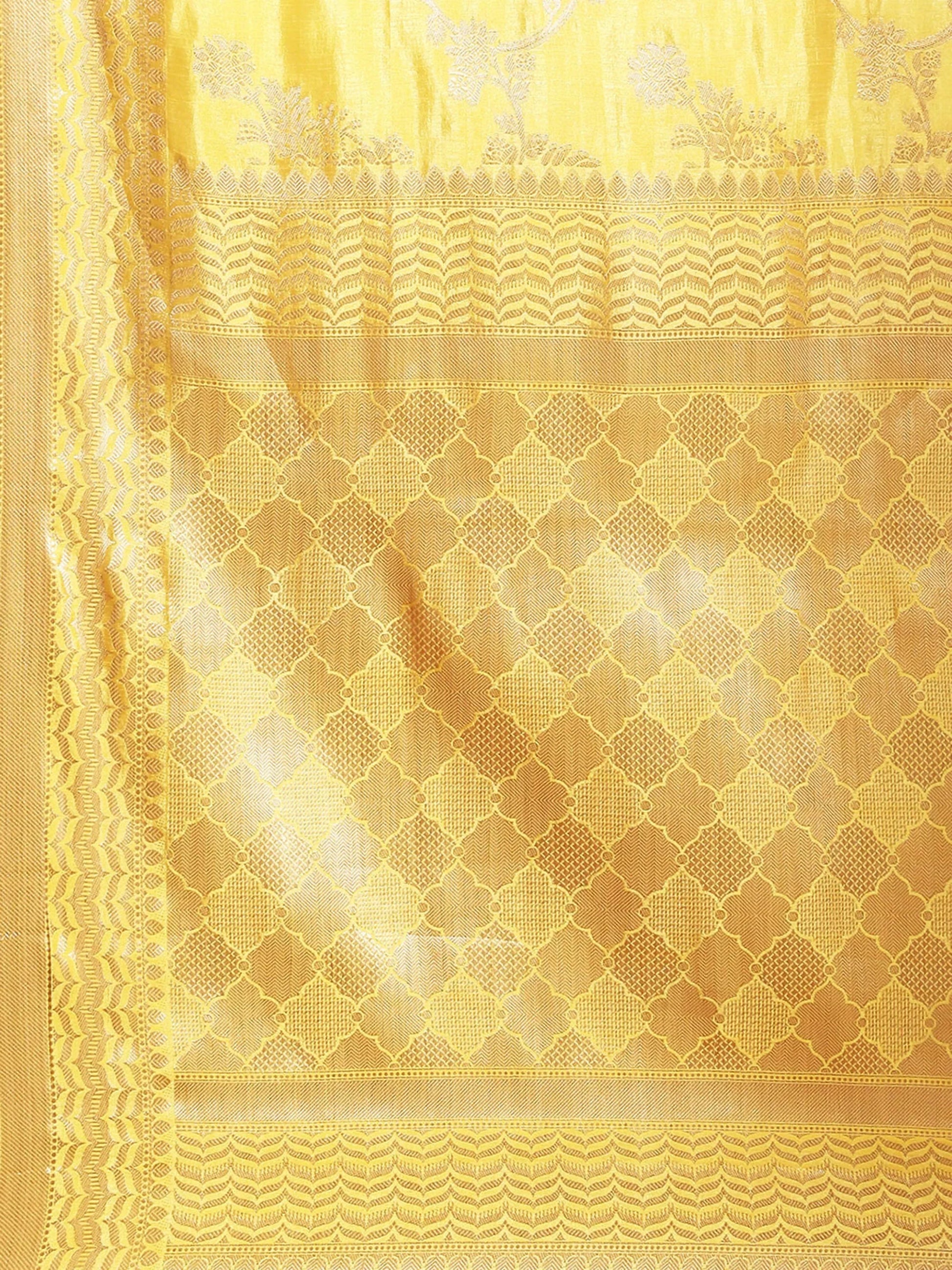 Beautiful Yellow Zari Weaving Banarasi Silk Event Wear Saree With Blouse - Zeel Clothing