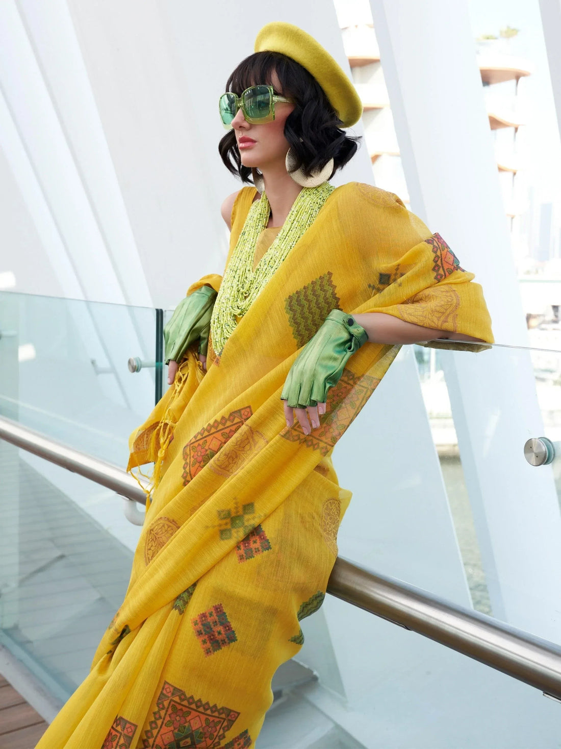 Beautiful Yellow Zari Work Tissue Festive Wear Saree With Blouse