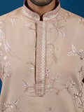 Classic Beige Sequins Work Silk Festive Wear Men Kurta Set