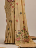 Bewitching Beige Floral Weaving Printed Cotton Traditional Saree With Blouse - Zeel Clothing