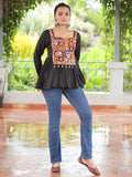 Bewitching Black Gamthi Work Silk Navratri Special Kediya Style Top - Zeel Clothing