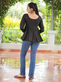 Bewitching Black Gamthi Work Silk Navratri Special Kediya Style Top - Zeel Clothing