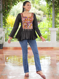 Bewitching Black Gamthi Work Silk Navratri Special Kediya Style Top - Zeel Clothing