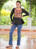 Bewitching Black Gamthi Work Silk Navratri Special Kediya Style Top - Zeel Clothing