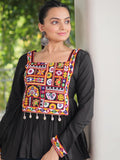 Bewitching Black Gamthi Work Silk Navratri Special Kediya Style Top - Zeel Clothing