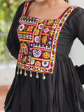 Bewitching Black Gamthi Work Silk Navratri Special Kediya Style Top - Zeel Clothing