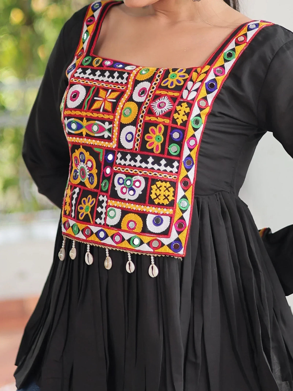 Bewitching Black Gamthi Work Silk Navratri Special Kediya Style Top - Zeel Clothing