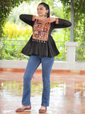 Bewitching Black Gamthi Work Silk Navratri Special Kediya Style Top - Zeel Clothing