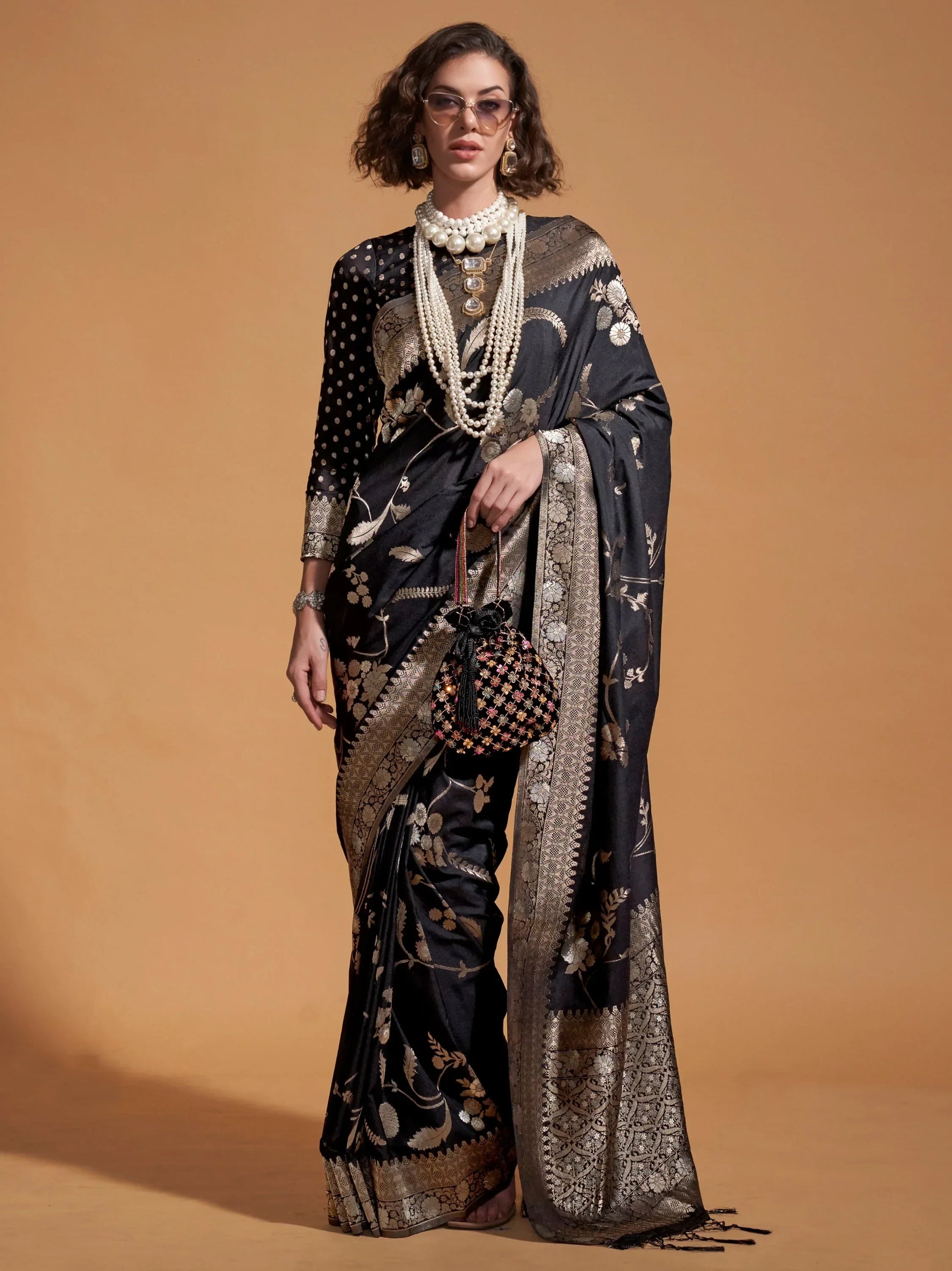 Bewitching Black Zari Weaving Silk Reception Wear Saree With Blouse - Zeel Clothing