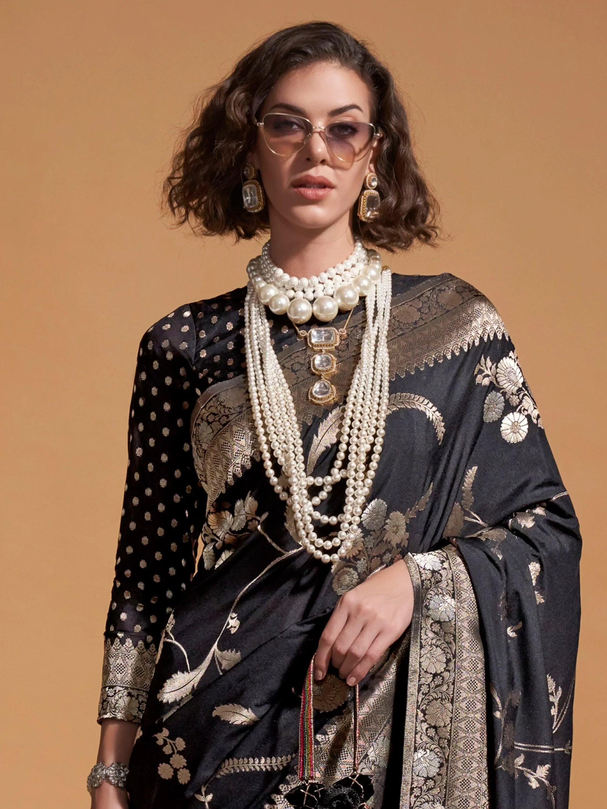 Bewitching Black Zari Weaving Silk Reception Wear Saree With Blouse - Zeel Clothing