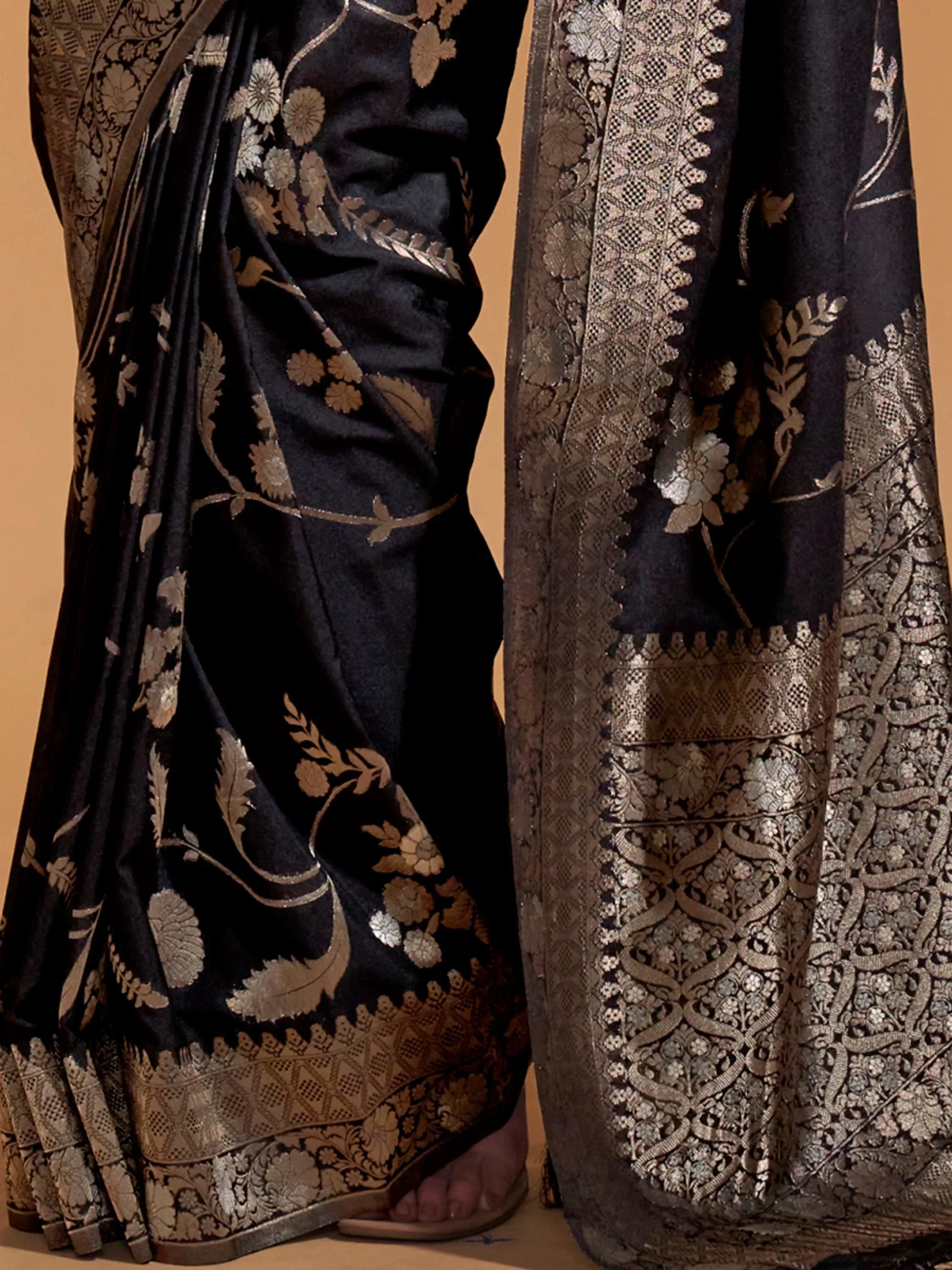 Bewitching Black Zari Weaving Silk Reception Wear Saree With Blouse - Zeel Clothing