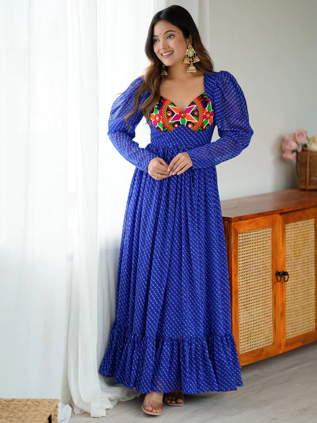 Bewitching Blue Laheriya Printed Georgette Navratri Wear Gown