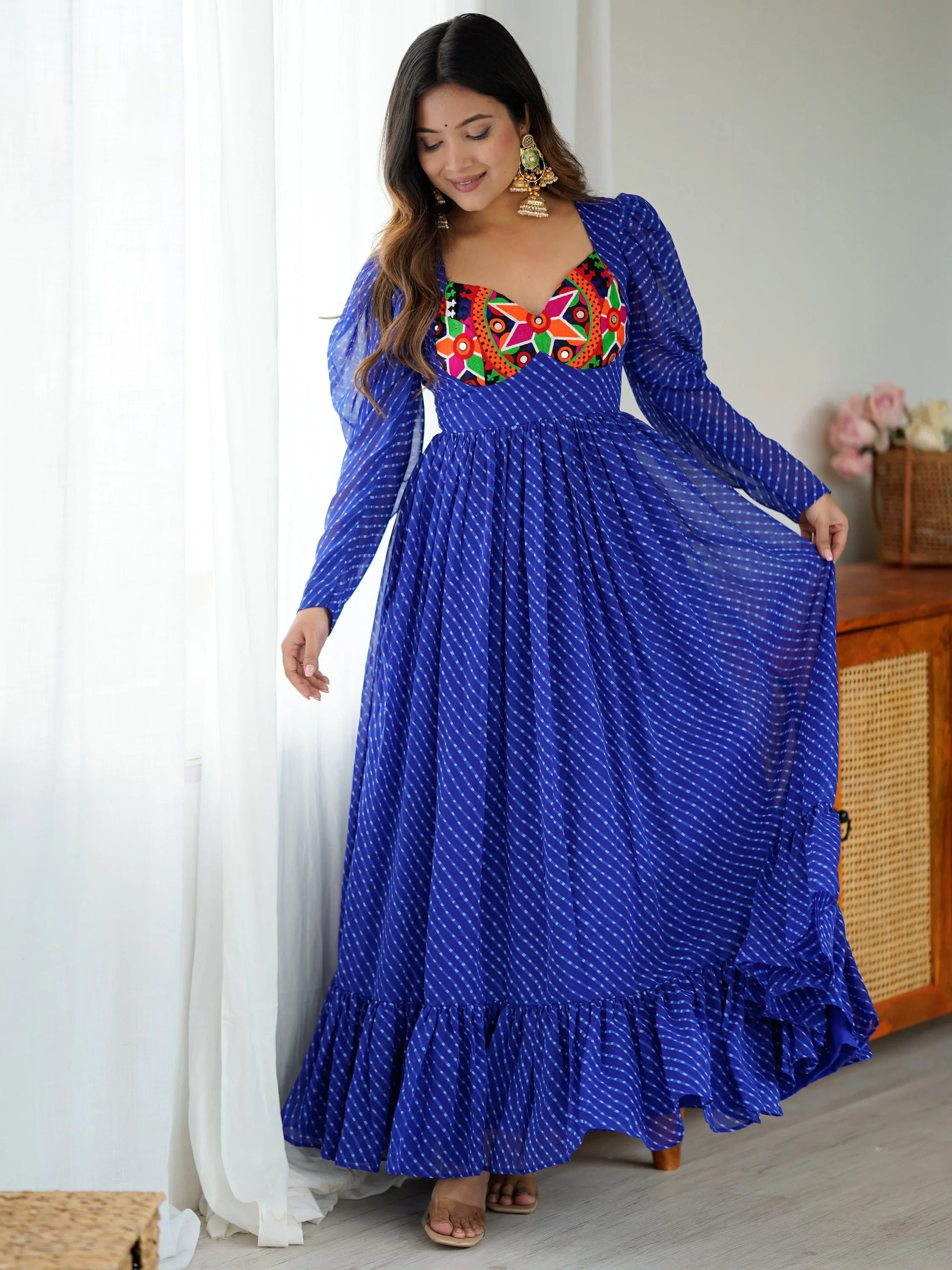 Bewitching Blue Laheriya Printed Georgette Navratri Wear Gown