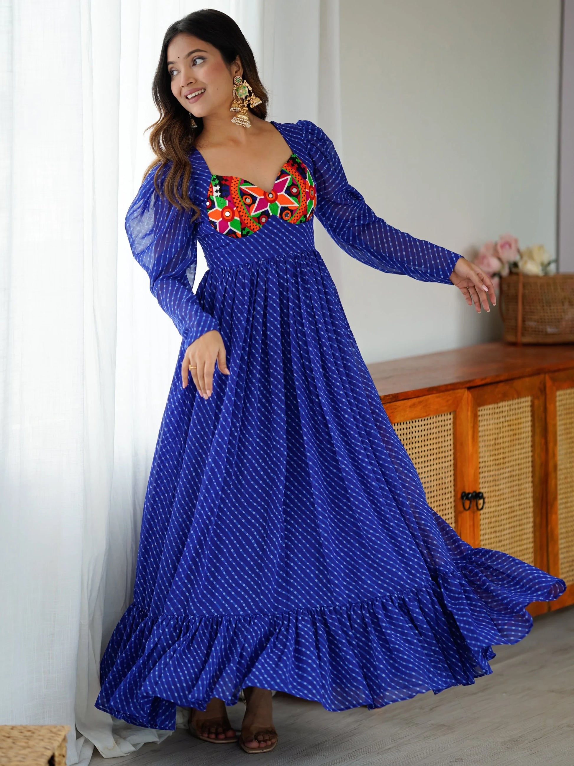 Bewitching Blue Laheriya Printed Georgette Navratri Wear Gown