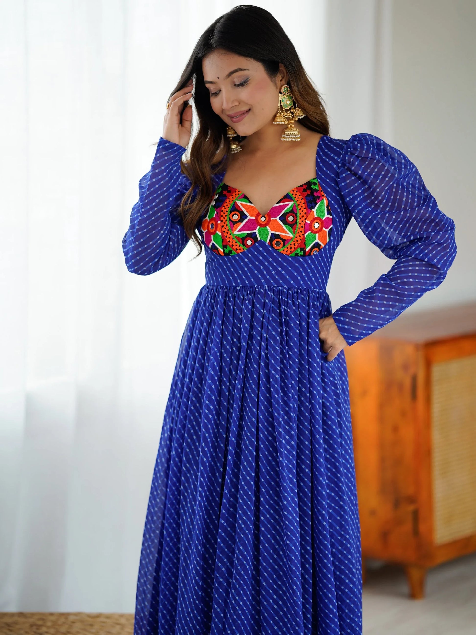 Bewitching Blue Laheriya Printed Georgette Navratri Wear Gown