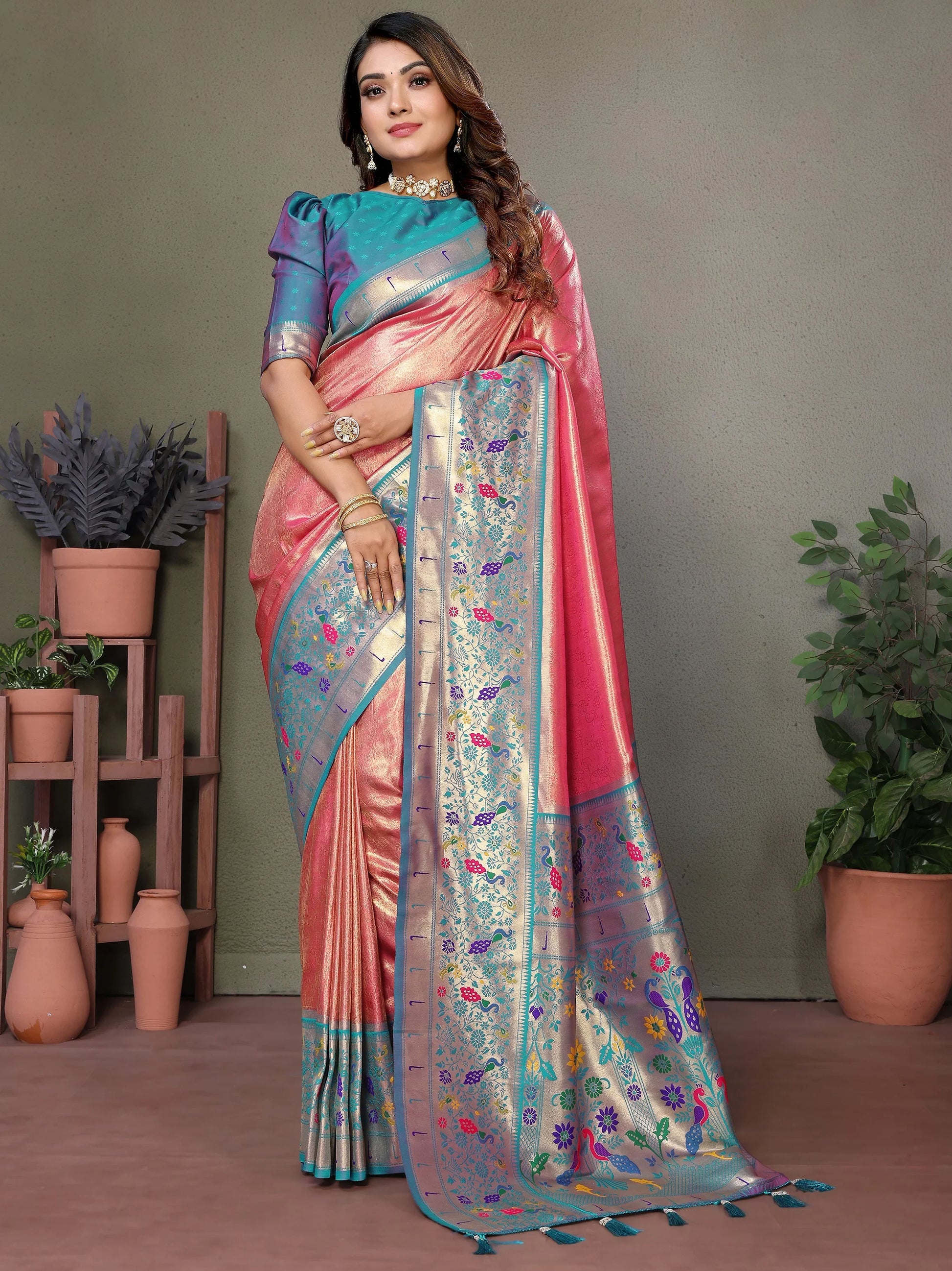 Bewitching Coral Red Zari Weaving Banarasi Silk Traditional Wear Saree - Zeel Clothing