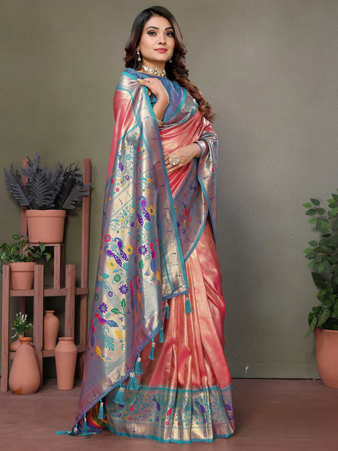 Bewitching Coral Red Zari Weaving Banarasi Silk Traditional Wear Saree - Zeel Clothing