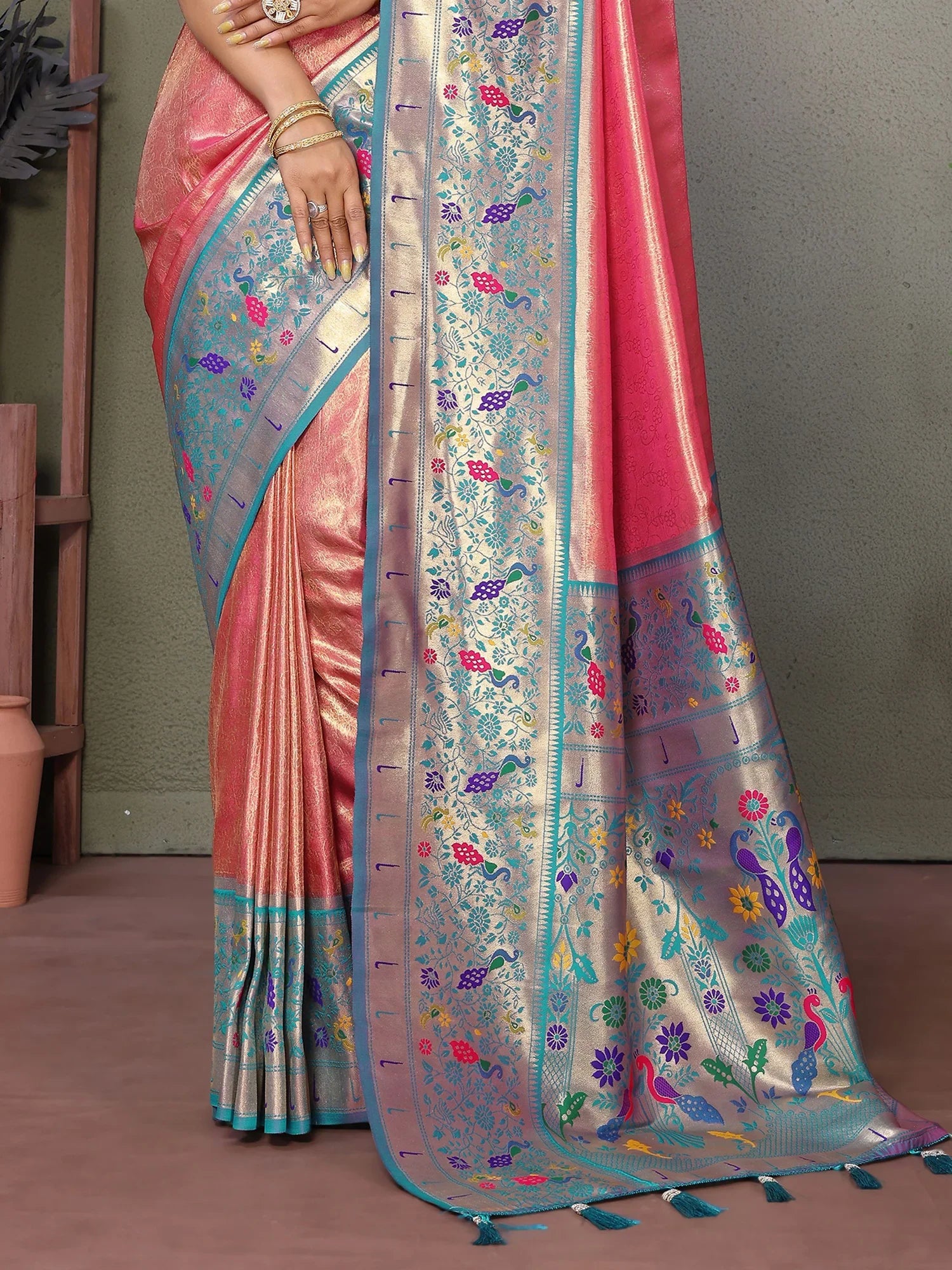 Bewitching Coral Red Zari Weaving Banarasi Silk Traditional Wear Saree - Zeel Clothing