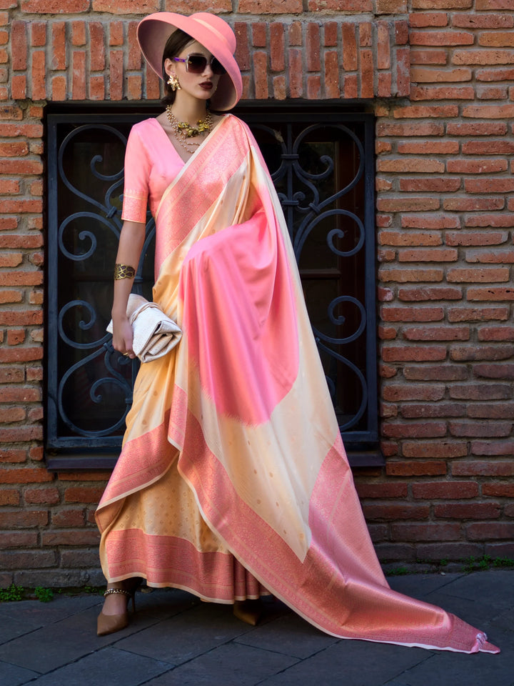 Bewitching Cream Weaving Silk Traditional Saree With Blouse - Zeel Clothing