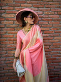 Bewitching Cream Weaving Silk Traditional Saree With Blouse - Zeel Clothing
