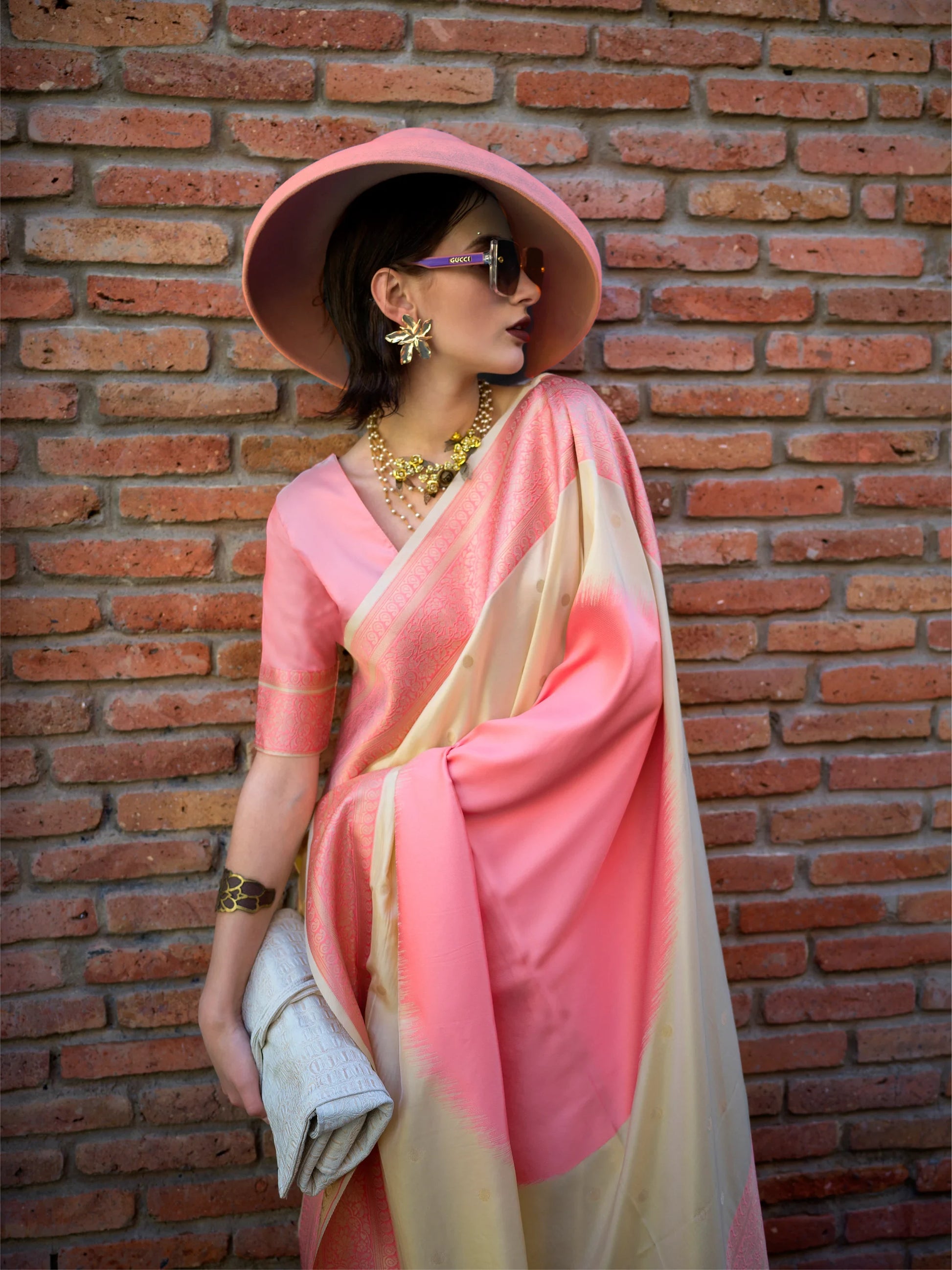 Bewitching Cream Weaving Silk Traditional Saree With Blouse - Zeel Clothing