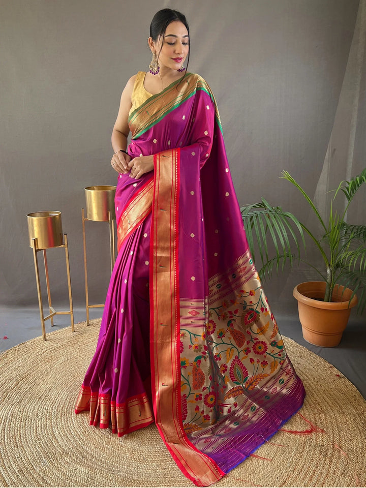 Bewitching Dark Pink Zari Work Silk Festive Wear Saree - Zeel Clothing