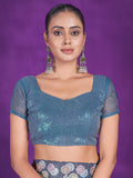 Bewitching Dusty Blue Sequins Organza Reception Wear Saree