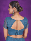 Bewitching Dusty Blue Sequins Organza Reception Wear Saree