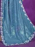 Bewitching Dusty Blue Sequins Organza Reception Wear Saree