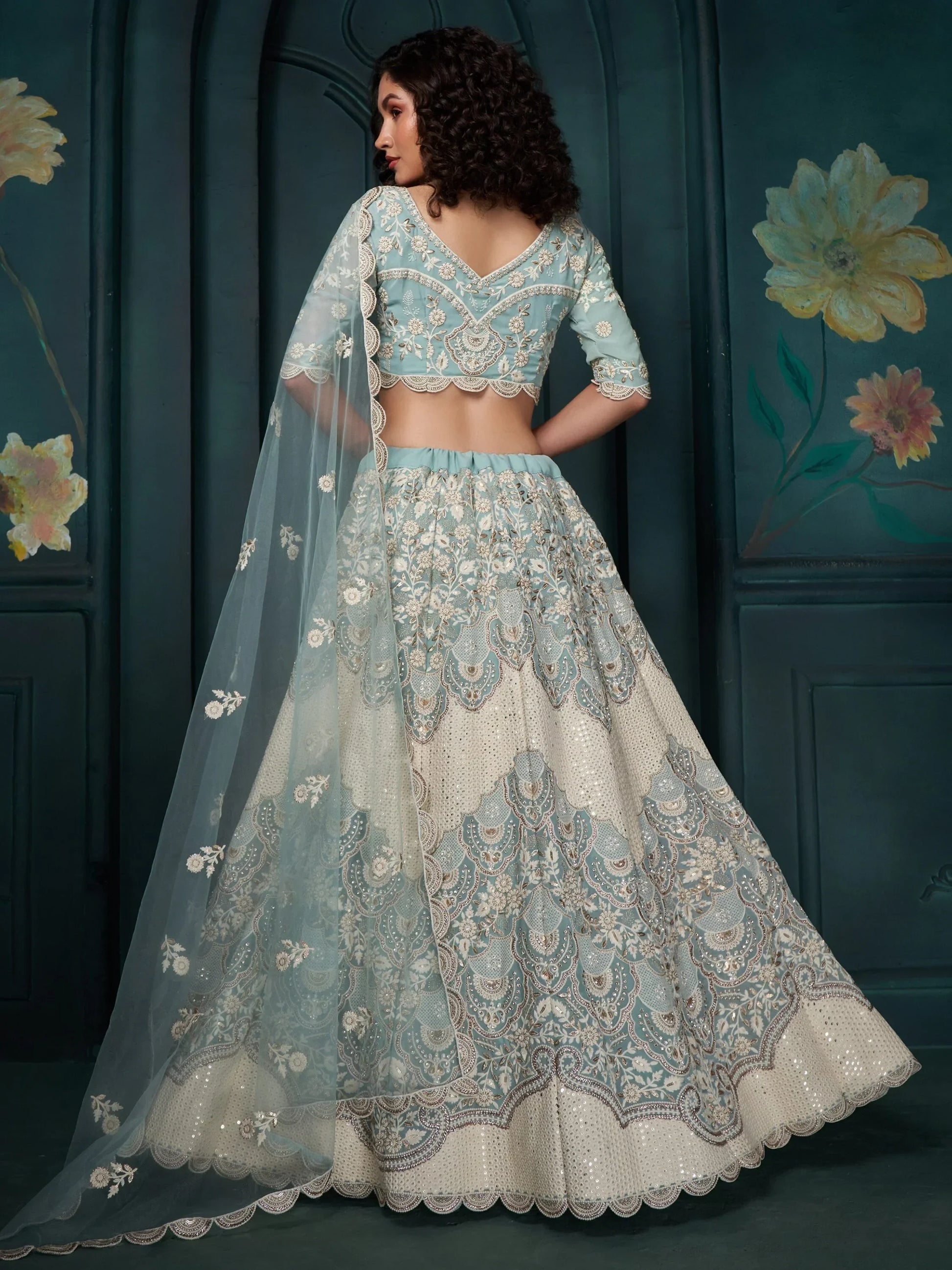 Bewitching Firozi Sequins Georgette Designer Lehenga Choli - Zeel Clothing