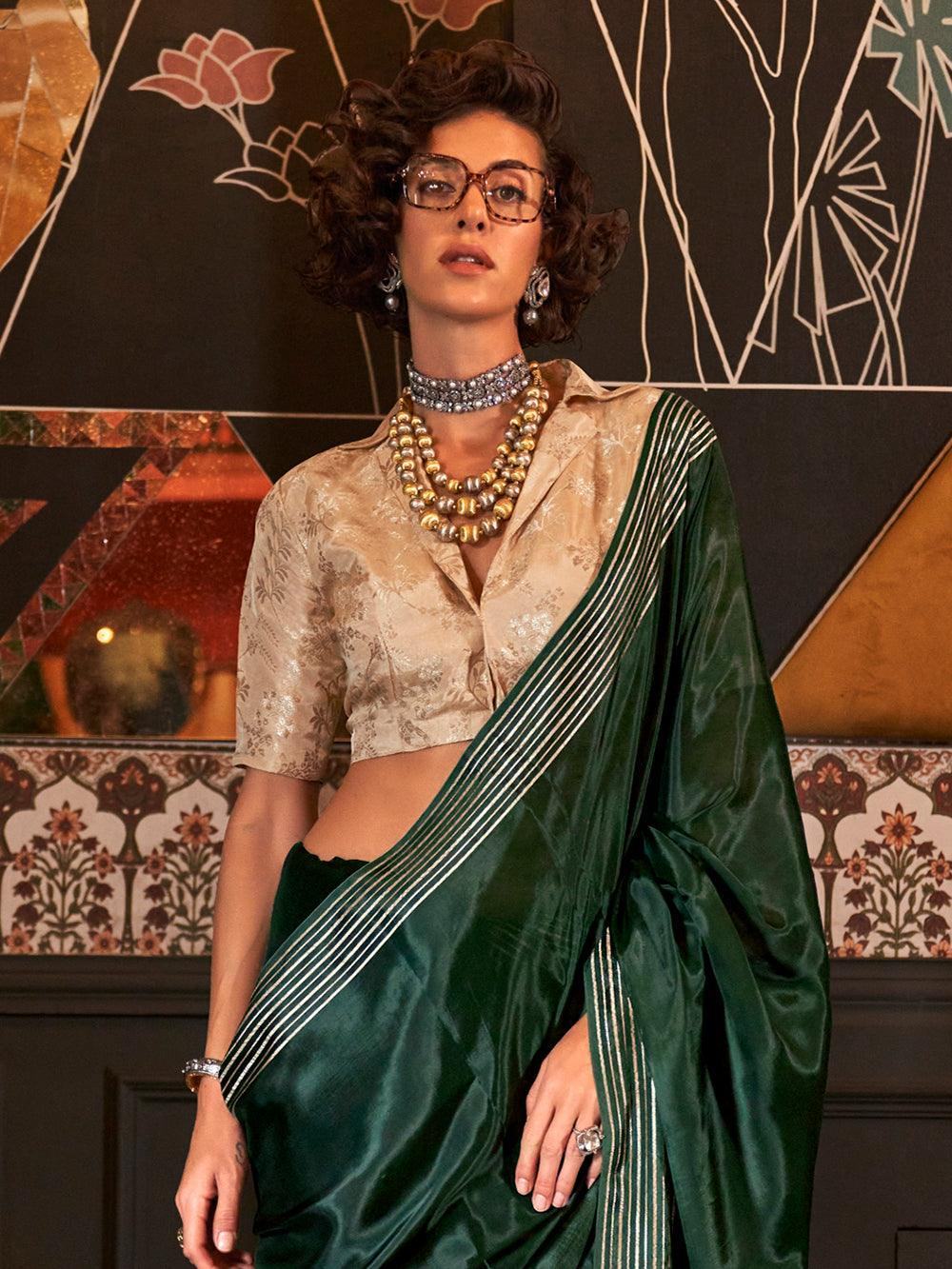 Bewitching Green Weaving Silk Mehendi Wear Saree With Blouse