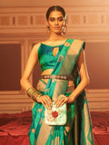 Bewitching Green Woven Silk Traditional Saree With Blouse - Zeel Clothing