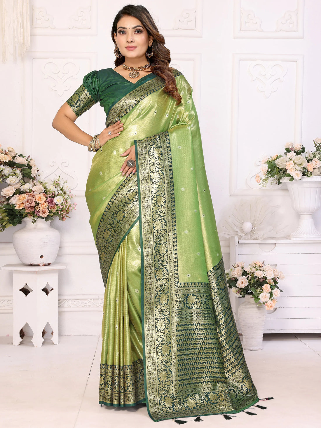 Bewitching Green Zari Weaving Banarasi Silk Evening Wear Saree - Zeel Clothing