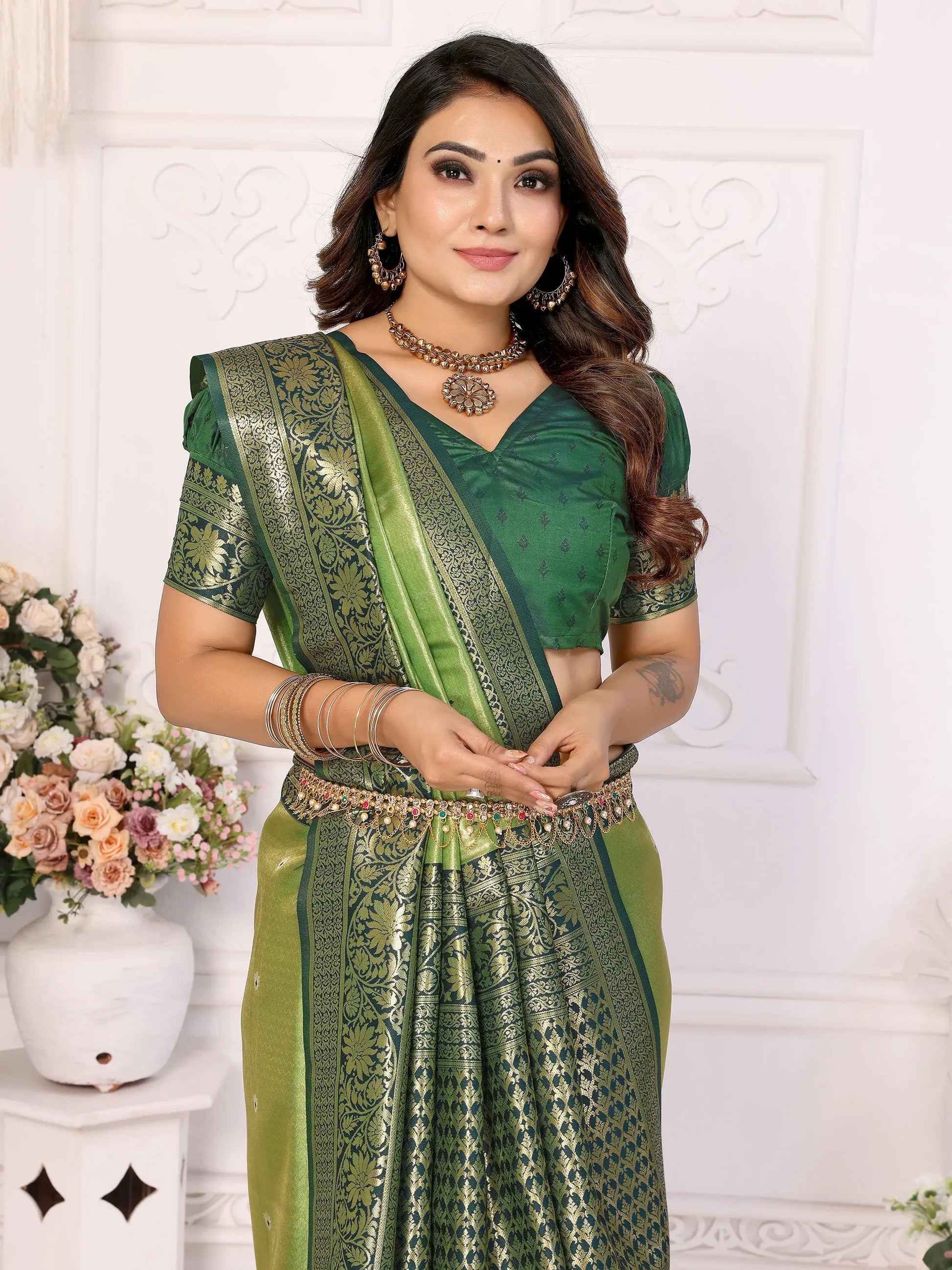 Bewitching Green Zari Weaving Banarasi Silk Evening Wear Saree - Zeel Clothing