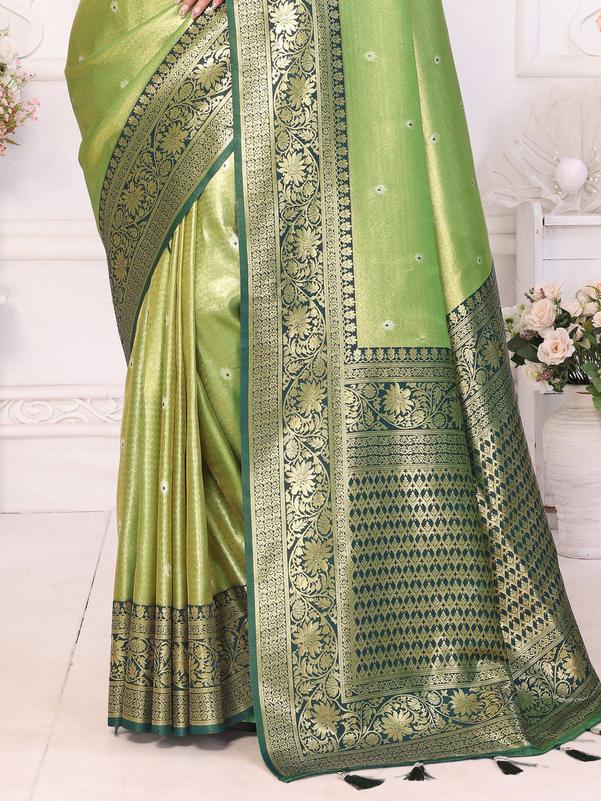 Bewitching Green Zari Weaving Banarasi Silk Evening Wear Saree - Zeel Clothing