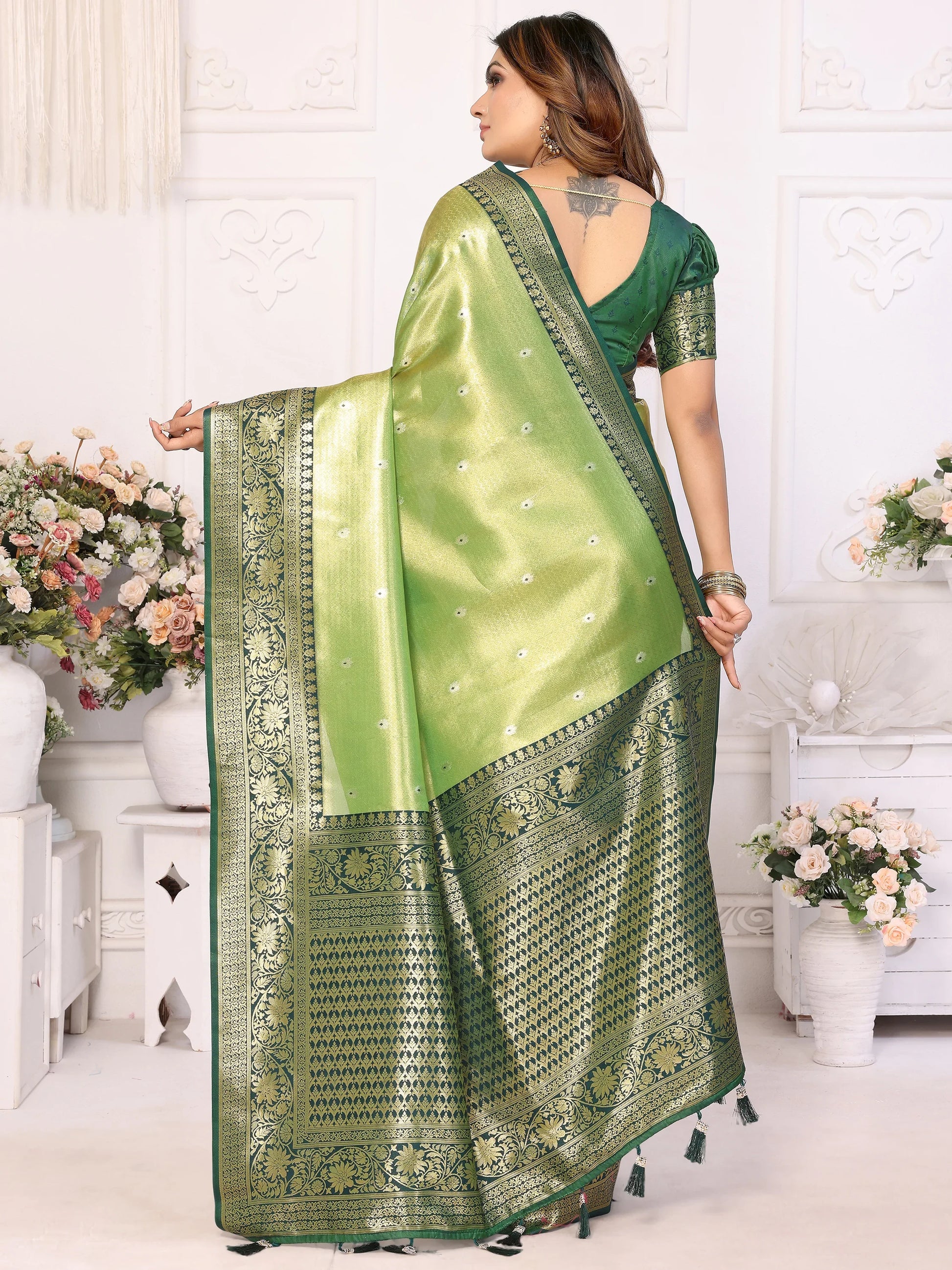 Bewitching Green Zari Weaving Banarasi Silk Evening Wear Saree - Zeel Clothing