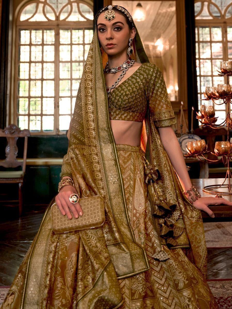 Bewitching Green Zari Weaving Rajwadi Silk Wedding Lehenga Choli - Zeel Clothing