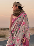 Bewitching Grey Printed Linen Festival Wear Saree With Blouse - Zeel Clothing